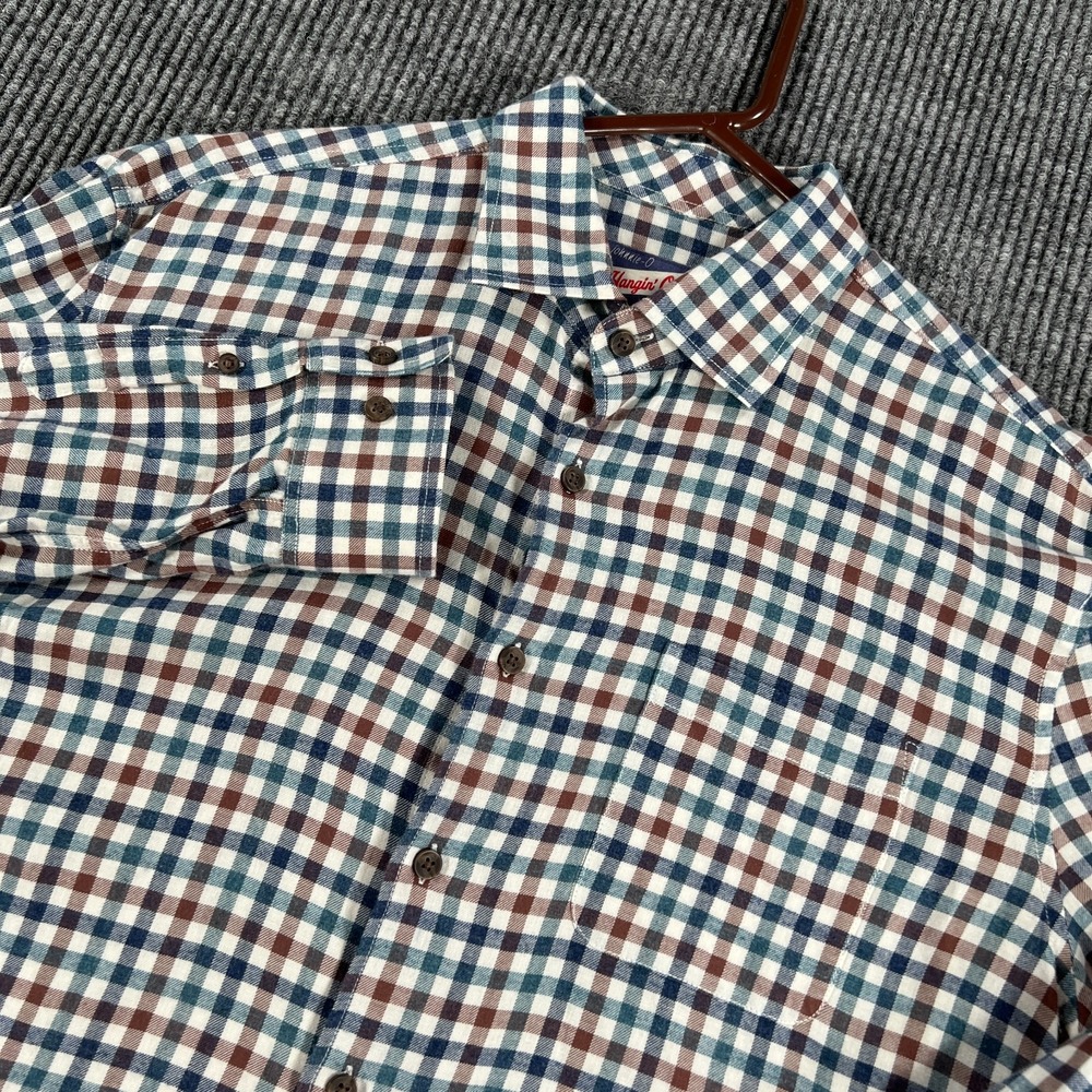 Johnnie-O Hangin Out Shirt Mens Large Blue Check Long Sleeve Casual Button Up